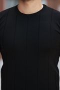 Erkek Ince çizgi Dokulu Bisiklet Yaka Kısa Kollu T-shirt resmi